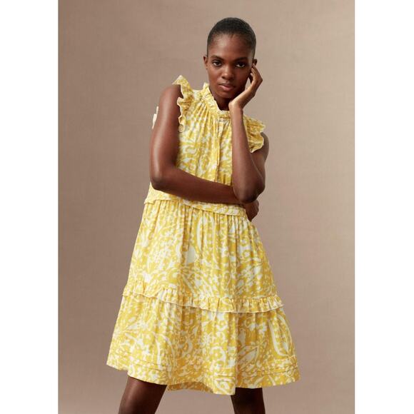 Women's Me+Em Bold Paisley Print Cheesecloth Frill Swing Dress sz 8 Boho Cottage - Picture 6 of 6